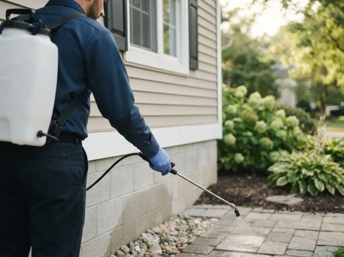 Pest control technician inspecting a home in Palmer, IA
